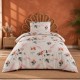 lenjerie pat 1 persoana Karen Berry bumbac ranforce cu elastic flori rosu zmeuriu si roz coral First Choice