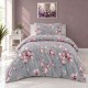 lenjerie pat 1 persoana Marea Blue bumbac ranforce cu elastic magnolii roz pe fundal albastru First Choice