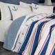 Set lenjerie de pat 1 persoană Brine Ecru Cotton Box din bumbac 100 % ranforce, dungi bleu-navy/roșu și ancore