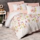Lenjerie de pat Cottonbox din bumbac 100% ranforce, design floral în albastru și muștar, decorată cu frunze colorate