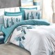 Lenjerie de pat dublu bumbac 100% ranforce, Cotton Box Kaija, cu imprimeu pescăruși colorați în pastel pe fundal crem texturat, cearceaf gri contrastant