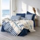 Lenjerie pat dublu Hiedra indigo bumbac ranforce cu flori si frunze, design modern si natural pentru dormitor.