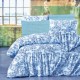 Lenjerie de pat dublu Dream Aurora Petrol de la Nazenin Home, bumbac ranforce, cu motive florale stilizate în nuanțe de albastru petrol și gri, pentru un design clasic cu o atingere modernă.