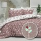 Lenjerie de pat dublu din bumbac 100% creponata cu elastic, model Roz cu frunze