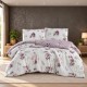 Lenjerie pat Eliza Mink First Choice din bumbac ranforce cu elastic si imprimeu floral roz corai pe fundal alb