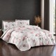 Lenjerie pat Karen Maro First Choice din bumbac 100% ranforce cu elastic si imprimeu floral maro caramiziu pe fundal crem