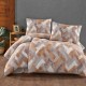 lenjerie pat dublu Rayce Bej bumbac ranforce model geometric albastru maro bej First Choice