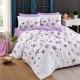 Lenjerie pat 1 persoana TAC Mako Satin Claude Lila cu flori de primavara multicolore si cearceaf lila pastel