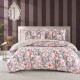 lenjerie pat 1 persoana Joly Ecru bumbac ranforce cu elastic flori roz somon crem si gri albastrui First Choice