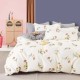 Lenjerie de pat percale cu flori galbene și maro și fețe de pernă în carouri gri, bumbac 100%, set de 4 piese, fabricată în România