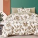 Lenjerie de pat percale cu frunze maro pe fundal crem, bumbac 100%, set de 4 piese, fabricată în România