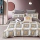 Lenjerie de pat percale cu imprimeu abstract în nuanțe de gri și maro, din bumbac 100%, produse în România