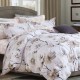 Lenjerie de pat percale cu flori bej, din bumbac 100%, set de 6 piese, pat dublu, fabricată în România