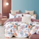 Lenjerie de pat percale cu flori multicolore, din bumbac 100%, set de 4 piese, pat dublu, fabricată în România