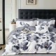 Lenjerie de pat percale cu flori mari negre și gri pe fundal alb, din bumbac 100%, produse în România