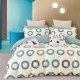 Lenjerie de pat percale cu cercuri turcoaz, maro și gri, bumbac 100%, set de 4 piese, fabricată în România ​