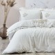 Lenjerie de pat premium din satin de lux, model Lina Beige, cu broderie handmade elegantă, pentru un decor sofisticat.