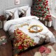 Lenjerie de pat dublu 3D Crăciun din bumbac 100% ranforce, model Cotton Club Dexy, cu imprimeu festiv în gri și alb, cu mesaje de 