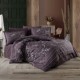 Lenjerie de pat dublu satin de lux albastru petrol cu design de flori gri și linii albe