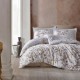 Lenjerie de pat din bumbac satinat Puha Cotton Box, set 4 piese, design floral delicat, culori maro și bej.