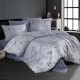 Lenjerie de pat dublu satin de lux bej cu design de flori crem și maro deschis