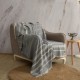 Pled bumbac bej cu dungi ecru, dimensiuni 130x170 cm, franjuri decorativi