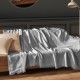 Pled Merlin Bej 170x200cm din bumbac reciclat cu franjuri decorativi