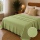 Pled waffle crem din bumbac 100%, 220x240 cm, cu textura gofrata geometrica