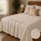 Pled waffle alb din bumbac 100%, 240x260 cm, cu textura gofrata geometrica