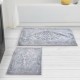 Set 2 covorase baie Tropik Home Elite bej din bumbac cu model embosat, dimensiuni 60x100 si 50x60 cm