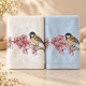 Set 2 prosoape Arliva Home 50x90 cm, ecru si bej, cu broderie pasarele galbene si flori de cires roz