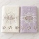 Set 2 prosoape Arliva Home 50x90 cm, ecru si bej, cu broderii florale lila si roz-somon si dantela decorativa