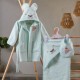 Set de baie pentru bebeluși Cotton Box Unicorn, inclusiv halat roz cu glugă, prosop și bavețică cu motiv de unicorn