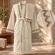 Set Arliva Home cu halat de baie marimea XL si prosop 50x90 cm, bej natural, cu broderie flori de cires roz