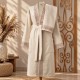 Set Arliva Home cu halat de baie marimea M si prosop 50x90 cm, bej natural, cu broderie flori de cires roz
