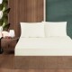 Set husa de pat cu elastic si 2 fete de perna, bumbac ranforce, crem, 180x200 cm, potrivita pentru saltele de pana la 30 cm inaltime