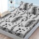 Set husă finet 160x200 cm cu elastic și 2 fețe de pernă, model Flori bej pe fundal crem