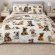 Lenjerie de pat dubla bumbac 100%  cu zane si design pastel mov roz 4 piese Fabricata in Romania