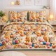 Lenjerie de pat dubla bumbac 100%  cu zane si design pastel mov roz 4 piese Fabricata in Romania
