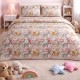 Lenjerie de pat dubla bumbac 100%  cu zane si design pastel mov roz 4 piese Fabricata in Romania