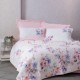 Lenjerie de pat dublu bumbac 100% ranforce Cottonbox Jayda, design floral în nuanțe de roz, alb, violet și gri.