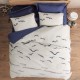 Set lenjerie pat 1 persoană Larum Cotton Box din bumbac 100 % ranforce, imprimeu pescăruși pe fond ecru