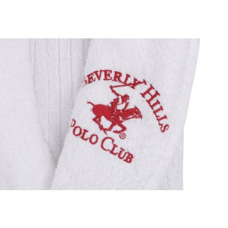 Beverly Hills Polo Club, Halat de baie unisex bumbac, marime L/XL, alb, dungi rosii