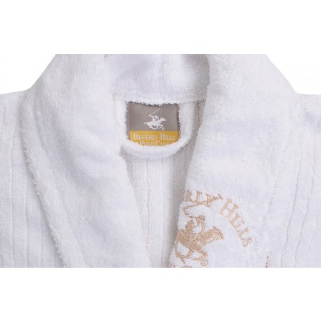 Beverly Hills Polo Club, Halat de baie unisex bumbac, marime S/XS, alb, cod 702