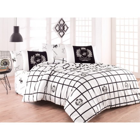 Lenjerie de pat BHP Club din bumbac 100% ranforce cu design în carouri alb-negru