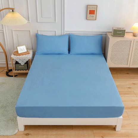 Cearceaf cu elastic + 2fete perna, bumbac 100% ranforce, 160x200cm+28cm, Albastru