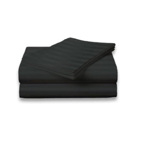 Cearceaf de pat bumbac Damasc negru, dimensiuni 180x240 cm, model cu dungi, Lenjerii Deosebite