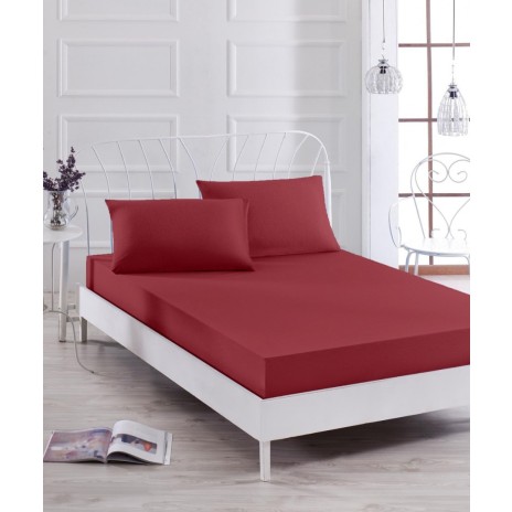 Cearceaf de pat cu elastic, bumbac 100%, 160x200cm, Bordo