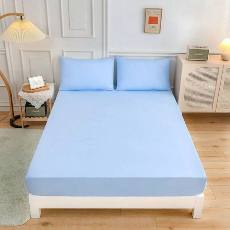 Cearceaf de pat cu elastic si 1 fata perna, bumbac 100%,120x200cm, Bleu (mavi)
