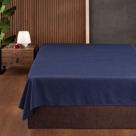 Cearceaf pat dublu 240x260 cm bumbac satinat premium Albastru First Choice